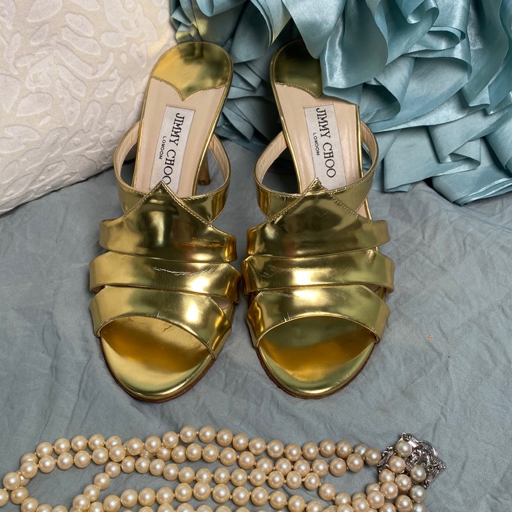 Jimmy Choo gold leather size 37 mules